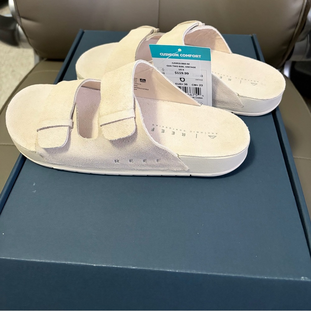BNWB WOMEN'S REEF OJAI TWO BAR COMFORT SANDALS SLIDES VINTAGE US 6-UK 4-EUR 36 - Picture 7 of 13